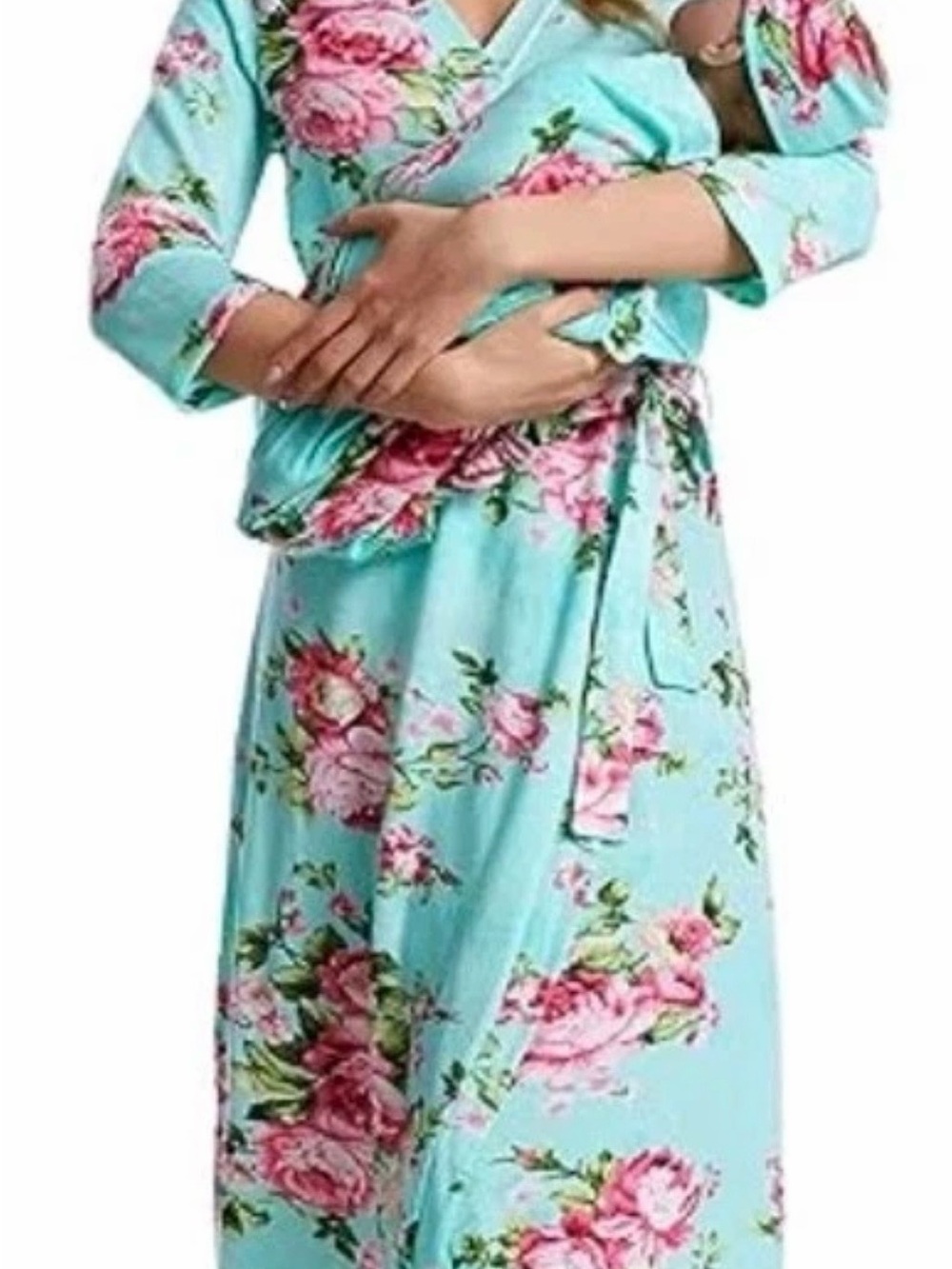Posh Peanut 95% Milk Silk Mint Floral Wrap Robe